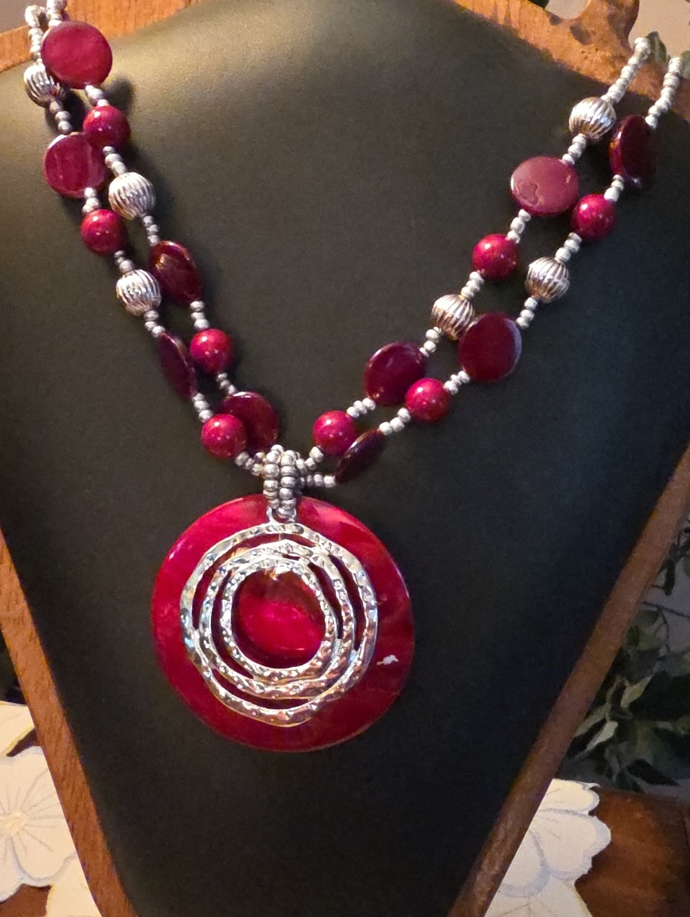 Vibrant Red Multi-Strand Pendant Necklace - Women Jewelry